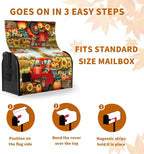 Fall Pumpkins Sunflower Mailbox Covers Magnetic Standard Size 21 X 18 Inch Autumn Red Truck Harvest Mailbox Wraps Cover Thanksgiving Letterbox Cover for Garden Yard Outdoor Decor
