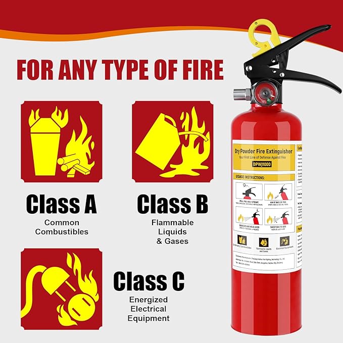 ABC Fire Extinguisher for Home - 2.2lb, Dry Powder Fire Extinguisher, 1A:10-B:C Rated, Certified for Car/House/Kitchen/Truck/Marine/Boat/Vehicle/utv/rv, 2 PACK