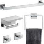 Brushed Nickel Bathroom Towel Bar Set Bathroom Accessories Hardware Set Including Towel Bar Towel Ring Coat Hook and Toilet Paper Holder with Shelf. Wall Mounted Stainless Steel