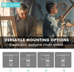 Closet System With Drawer - 8 FT Closet Organizer And Storage, Wood Closet Organizer System with Tower, Walk-in Closet Organizer Wardrobe Clothes Rack with 3 Hanging Rods, Garment Rack