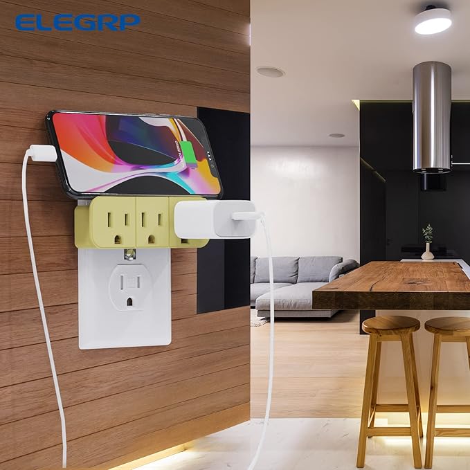 ELEGRP 2 to 3 Prong Grounded Triple Outlet Extender, 2-Prong to 3-Prong Adapter Converters for Wall Outlets, Portable Polarized Wall Plug Splitter with 3 AC Outlets, ETL Listed, 4 Pack