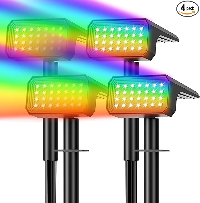 Solar Spot Lights Outdoor Color Changing, [4 pack/28 LED] 7 Modes Auto On/Off Solar Landscape Spotlights, Ip67 Waterproof Solor Powered Pathway Lights for Outside Yard Garden Walkway Tree Patio