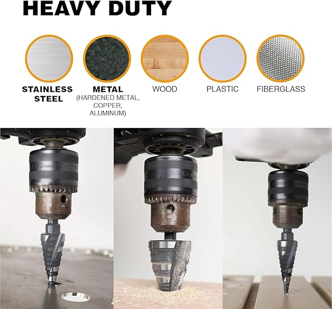 1/4 to 2 Inch Step Drill Bit Spiral Grooved Double Fluted, Large M2 High Speed Steel Drill bits for Hole Drilling in Stainless Steel, Copper, Aluminum, Wood, Plastic