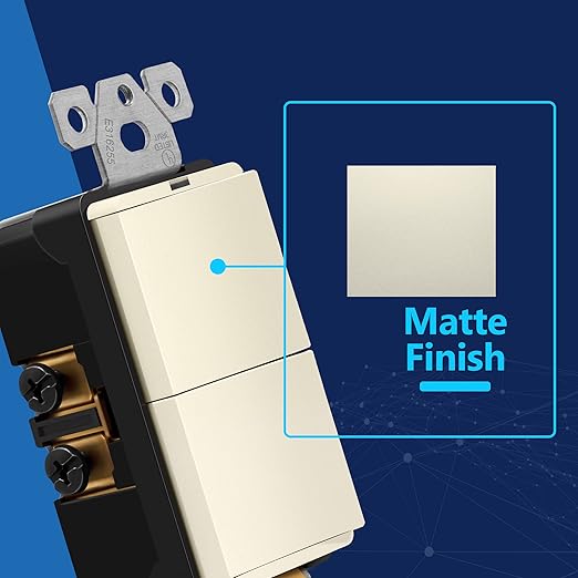 LIDER Minimalist Design Matte Finish Lighted Double Switch with Screwless Wall Plate, Combination Decorator Switch with Locator Light, Ground Terminal, Single Pole, 15A 120V, UL Listed, Light Almond
