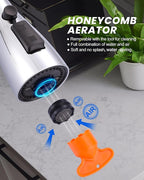 Metal Kitchen Faucet Head Replacement: 3-Function Pull Down Spray Nozzle with 9 Adapters, Sink Sprayer Replacement Compatible with Moen, Delta, Kohler, American Standard Faucets, Chrome