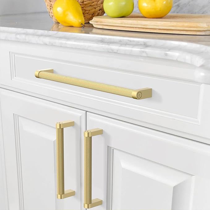 Amerdeco 10 Pack Brushed Gold Cabinet Pulls 6.3 Inch Hole Centers Kitchen Cabinet Handles Hardware Kitchen Handles for Cabinets Handles ZH0064