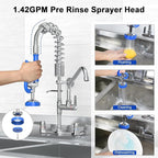 Commercial Faucet with Sprayer for Kitchen Staff : Akwadu Wall Mount Commercial Faucet with Pre Rinse Sprayer 8" Center - 21 Inch Pre Rinse Faucets with 8" Add-On Swing Spout for Dishwashers