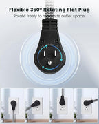 SURAIELEC 2 Pack Flat Extension Cord 3FT, 360° Rotating Plug, Braided Flat Plug with 3 Outlets, 16 AWG Thin Black Extension Cord for Indoor Use, Home, Office, Compact Spaces, ETL Listed