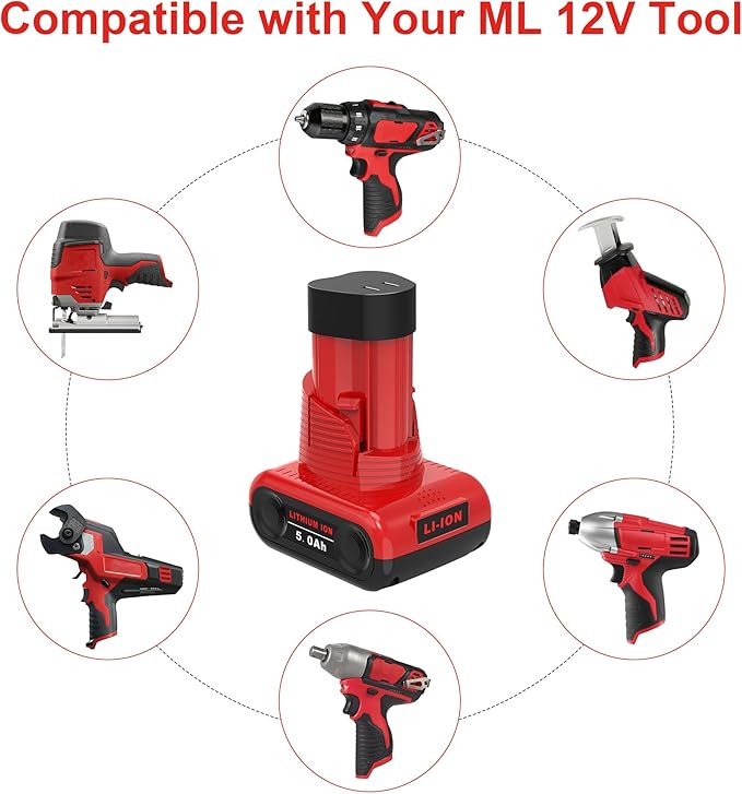 Mrupoo 12V 5000mAh Replacement Battery Compatible with Milwaukee 5000mAh Power Tools Red