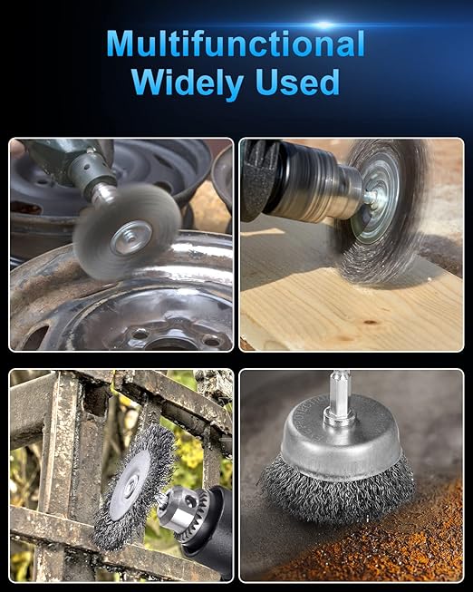 15 Pack Carbon Steel Wire Wheel Brush, Rocaris Cup Brush, Wheel Brush, Pen Brush Set with 1/4-Inch Hex Shank for Rust Removal, Corrosion and Scrub Surfaces