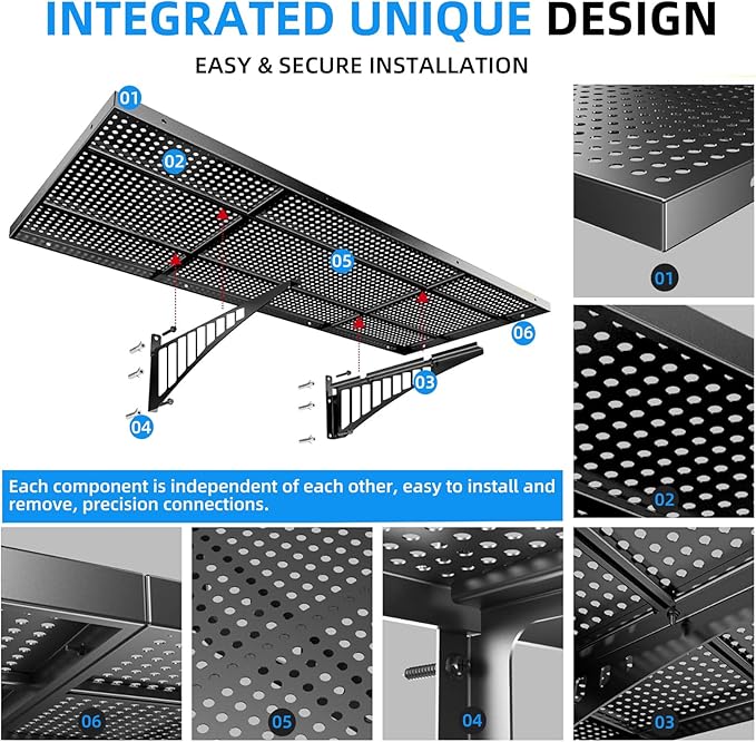2-Pack 1.64x4ft Heavy Duty Adjustable Garage Wall Shelving, 520 lbs Load Capacity, Garage Shelving Wall Mounted, Floating Storage Rack with Hooks (Balck)