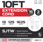 Iron Forge Cable 2 Prong Outdoor Extension Cord 10 ft, 16/2 SJTW 10 Foot White Extension Cord, Weatherproof - Great for Outdoor Lights, Deck, Patio