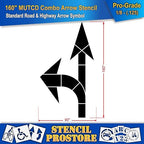 Pavement Stencils - 160 inch - Straight & Turn Combo Arrow KIT for MUTCD, FHWA, Road & HWY DOT - (3 Piece) - 160" x 90" x 1/8" (128 mil) - Pro-Grade