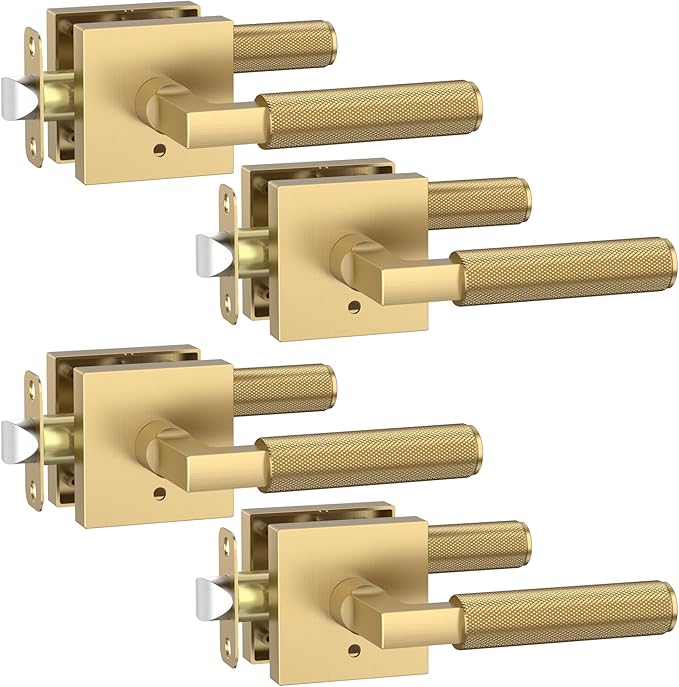 Asidrama 4 Pack Champagne Bronze Privacy Door Handles, Door Lever with Door Knobs Indoor for Bedroom or Bathroom, Heavy Duty Door Handles Interior with Locks for Left Right Sided Doors