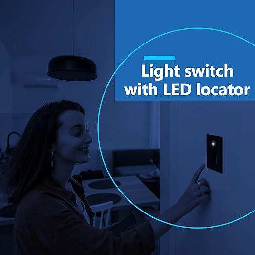 LIDER Minimalist Design Matte Finish Lighted Decorator Switch with Wall Plate, Frameless Paddle Light Switch with Locator Light, Single Pole, Grounding Screw, 15A 125V, UL Listed, Black, 10 Pack