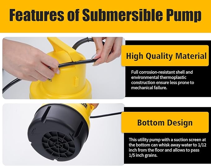 Tankless Water Heater Flushing Kit Includes 1/4HP Submersible Utility Pump with Two Plastic Adapters & 3 Gallons Pail with Bucket Lid Opener & Two 1/2” X 6’ PVC Hoses with Washers Easy to Clean