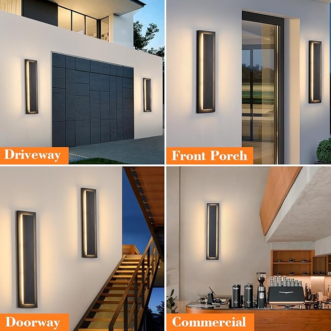 tewei 1 Pack LED Outdoor Wall Lights, 15.7'' Modern Outdoor Indoor Wall Sconce Large Exterior Lighting Fixtures Outside Front Door Lights for House, Hallway, Warm White 3000K, Black with Gold Finish