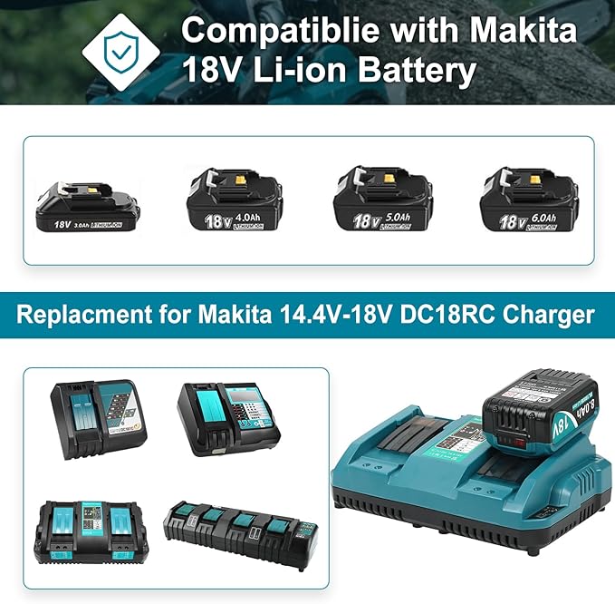 8000mAh 18V Battery Replacement for Makita 18V Battery and Charger DC18RC, Compatible with Makita LXT 18 Volt Batteries Lithium Ion BL1850 BL1840 BL1830 BL1820 BL1815 Cordless Power Tools (Blue) ﻿ ﻿
