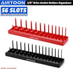 AIRTOON 3/8-Inch Drive Socket Organizer Trays, 2-Piece SAE and Metric Socket Tray Set, Deep and Standard Socket Holders Organizers for Toolbox, Black & Red