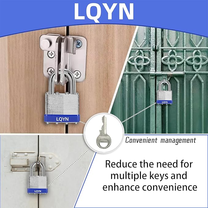 Padlocks with Same Key, LQYN 48 Pcs Laminated Keyed Padlock (1-9/16", 40mm), Keyed Alike Locks, Normal Shackle, for Storage Locker, Hasp Latch, Toolbox, Sheds