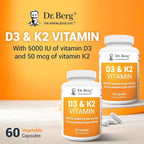 Dr. Berg D3 K2 Vitamin 5000 IU w/MCT Powder - Includes 50 mcg MK7 Vitamin K2, Purified Bile Salts, Zinc & Magnesium for Ultimate Absorption - K2 D3 Vitamin Supplement - 60 Capsules