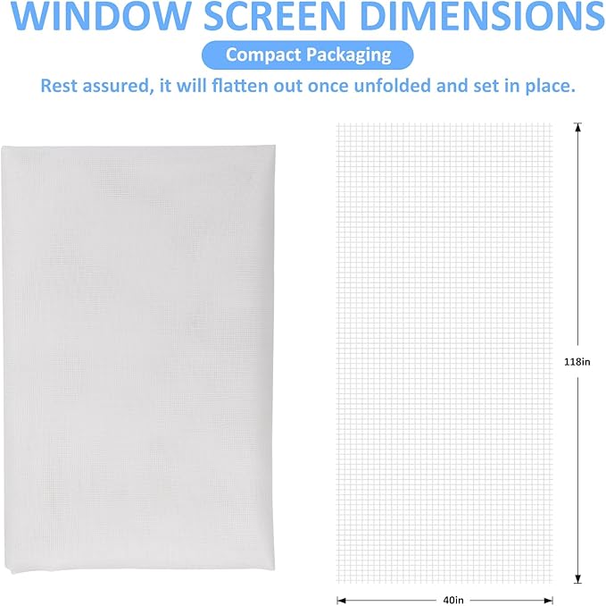 40"x118" Window Screen Mesh, Fiberglass Window Screen, Screen Door Mesh, Windows Screens and Screen Door Replacement, Patio Screen Mesh- White
