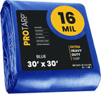 PROTARP Extra Heavy Duty 16 Mil Tarp Cover, Waterproof, UV Resistant, Rip and Tear Proof, Poly Tarpaulin with Reinforced Edges for Roof, Camping, Patio, Pool, Boat. (Blue 30′ X 30′)