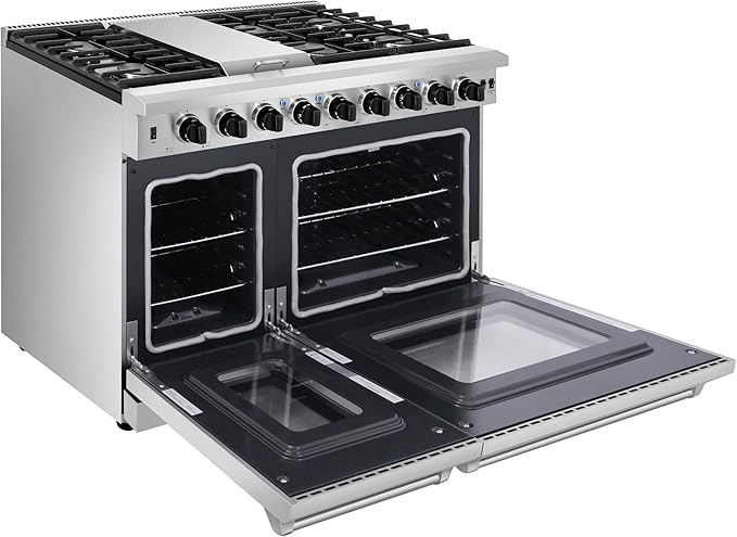 THOR Kitchen Freestanding 48-Inch Gas Range with Double Oven in Stainless Steel - Model LRG4807U + LP Conversion Kit