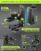 LasGoo LG-3DMAX 3x360° Green Laser Level, 3D Self-Leveling Cross Line Laser with 2 Rechargeable Lithium Batteries, Fine-Tuning Bracket Adapter, Green Laser Enhancement Glasses, and Hard Carrying Case