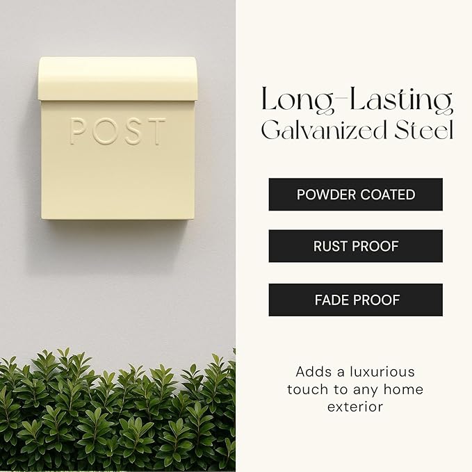 NACH Wall Mount Mailboxes for Outside, 11x4.5x12.5 in Cream White Mail Boxes for House Outside, Waterproof Mailbox - Vicki-Style Mail Box