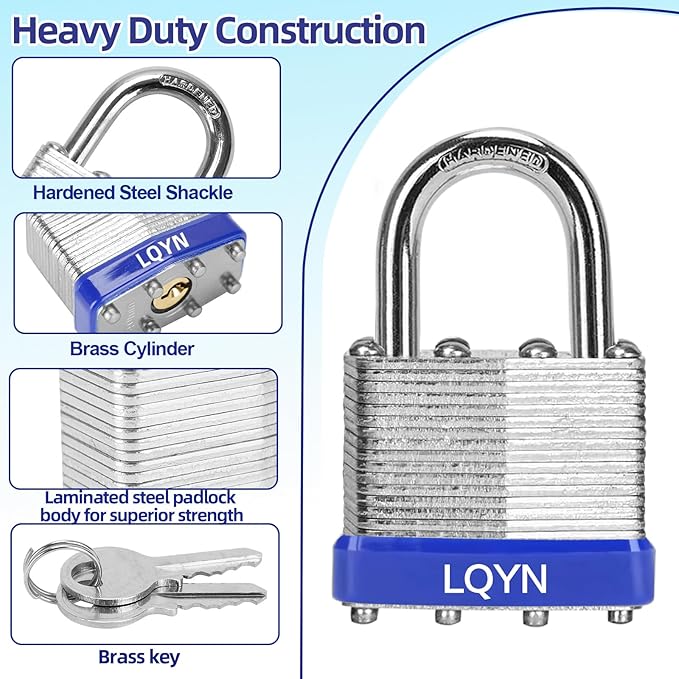 Padlocks with Same Key, LQYN 24 Pcs Laminated Keyed Padlock (1-9/16", 40mm), Keyed Alike Locks, Normal Shackle, for Storage Locker, Hasp Latch, Toolbox, Sheds