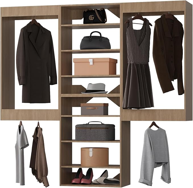 Closet Organizer, Walk-In Closet Wood Tower System, 72" Wide, Wall-Mounted Bedroom Wardrobe Storage