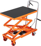 VEVOR Hydraulic Lift Table Cart, 330lbs Load Capacity 50 Inch Lifting Height, Manual Single Scissor Lift Table with Non-Slip Pad and 4 Wheels, Hydraulic Scissor Cart for Material Handling, Orange