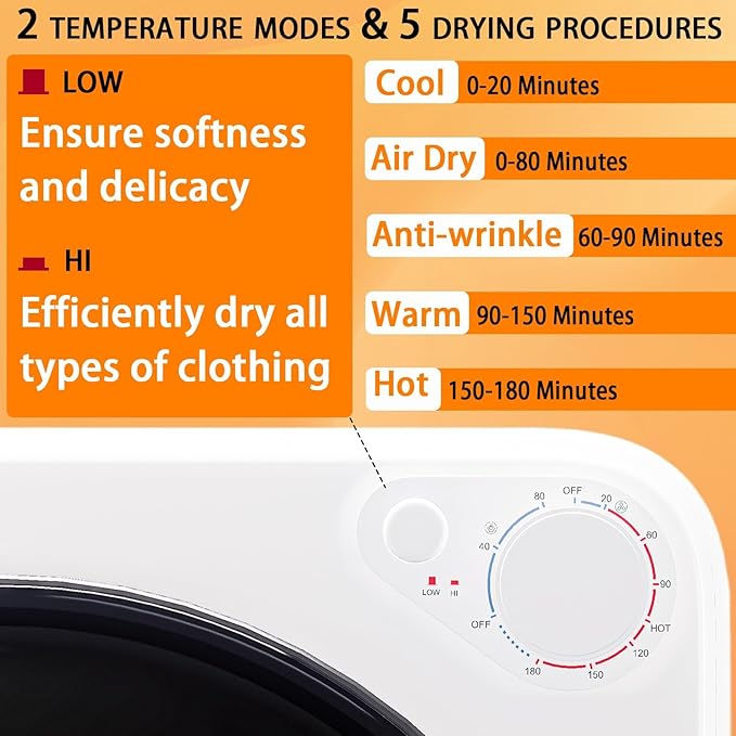 1.5 Cu.Ft Portable Clothes Dryer, 800W Fast Drying Front Load Laundry Dryer with 5 Mode, Mini Electric Clothing Dryer with Stainless Steel Tub, Compact Machine for Apartment, Home, Dorm