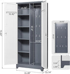 FLEXIMOUNTS 73'' Tall Metal Storage Cabinet with Locking Door, Large Cleaning Tool Organizer for Brooms, Garage, Laundry Room, Bathroom, Grey-White