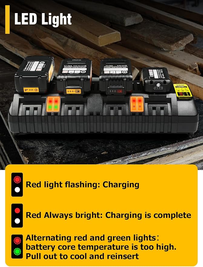 DCB104 20V MAX Battery Charger Replacement for Dewalt Battery Charger, 4 Port Multi Charger Station with 2 USB Ports, Compatible with Dewalt 12V-20V Batteries