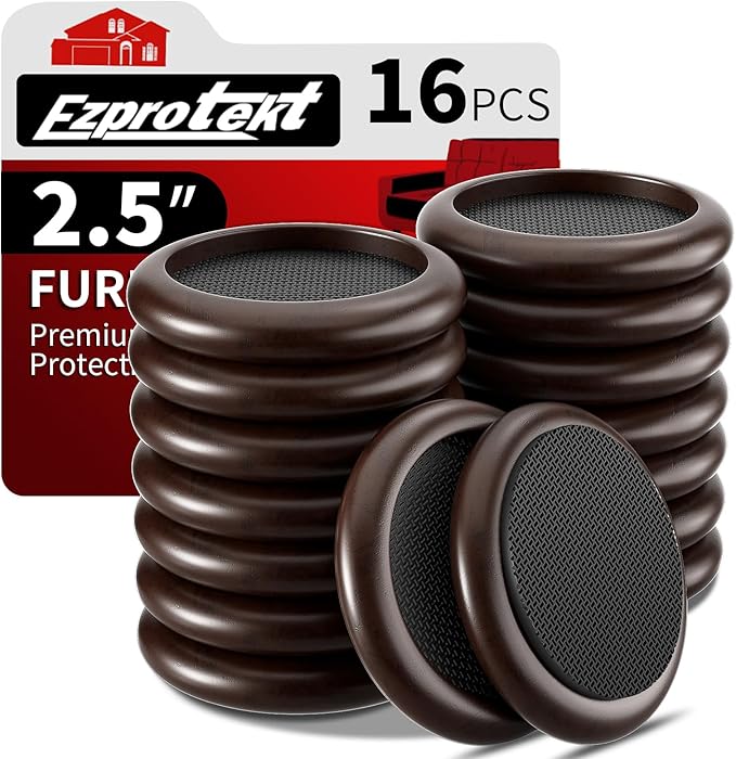 Ezprotekt 2.5 inch Non Slip Round Wood Furniture Pads for Hardwood Floors, 16 Pcs Anti Slip Furniture Coaster for Chair Sofa Bed Couch, Furniture Cups with Anti-Slide EVA Anti-Scratch (Dark Brown)