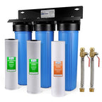 iSpring WGB32B+AHPF12MNPT16X2 3-Stage Whole House Water Filter System, Reduces Chlorine, Sediment Home Water Filtration System w/ 3/4'' Push-Fit Braided Stainless Steel Hose Connectors
