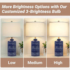 24.5" Navy Blue Table Lamp Modern Bedside Ceramic Lamps for Living Room 3-Way Dimmable Entryway Nightstand Farmhouse Lamp for Home Office Bedroom, Bulb Included