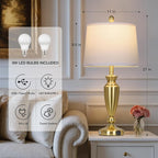 27" Gold Table Lamp Single, Touch Control Modern Bedroom Lamp with USB A+C Ports, 3-Way Metal Bedside Lamp, Elegant Brass Table Lamp for Night Stand Desk Side Table Office (Bulb Inclued)