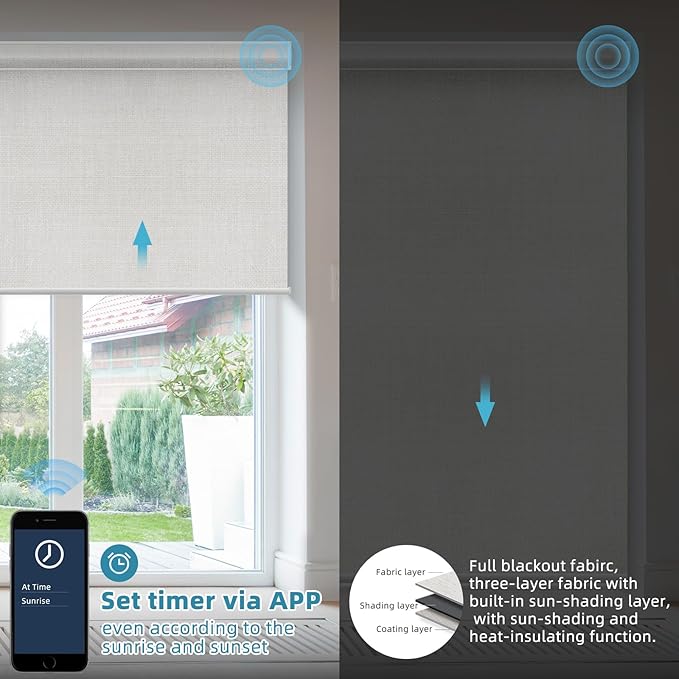SmartWings Motorized Smart Blinds with Remote, Custom Automatic 100% Blackout Roller Shade Compatible with Alexa/Homekit/Google, Electric Smart Blinds for Indoor Windows, Vigor White