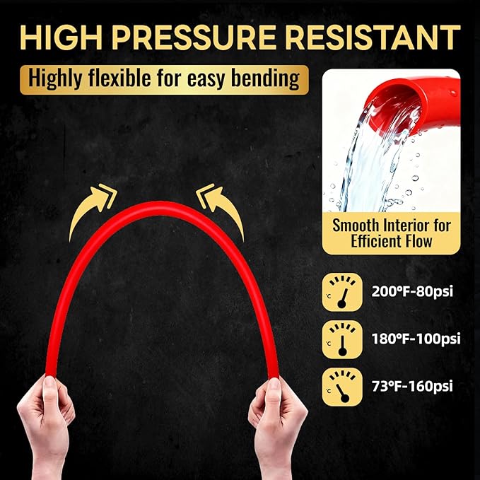 1/2 Inch-100 ft Foskan Red PEX-B Pipe,Water Tubing with a Pipe Cutter,24 Pcs 1/2" Pex Crimp Brass Fittings & 50 Pcs Clamp rings