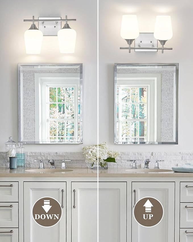 2 Lights Bathroom Light Fixture, 15 Inch Brushed Nickel Bathroom Vanity Lights Over Mirror, Modern Bath Wall Sconce Light with Frosted Glass, OS-YQ9167-2BNW