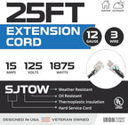 Iron Forge Cable 2 Pack 12 Gauge Outdoor Extension Cord 25 Ft, SJTOW 12/3 Heavy Duty Extension Cord 3 Prong - Oil Resistant & Flame Retardant