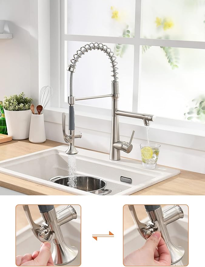 Kitchen Faucet with Pull Down Sprayer,AIMADI Commercial Stainless Steel Kitchen Sink Faucets with Sprayer,Brushed Nickel