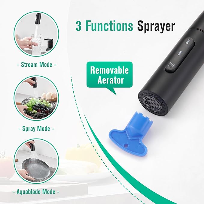 CREA Black Kitchen Faucets with Pull Down Sprayer and Soap Dispenser,Two Handles 8-Inch 4 Holes Bar Sink Faucet for RV Laundry Camper Utility Sink Brushed Nickel Stainless Steel