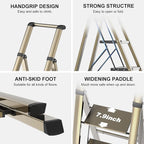 GameGem 6 Step Ladder for 12 Feet High Ceiling, Lightweight Aluminum Folding Step Stool with Convenient Handgrip, Stepladders with Anti-Slip and Wide Pedal for Home Use Space Saving - Gold