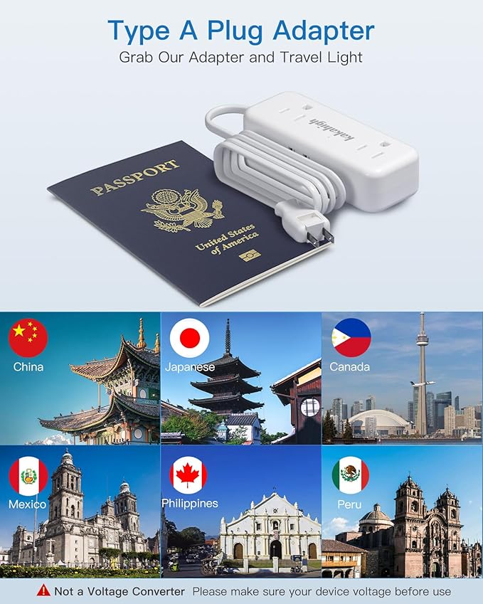 US to Japan Adapter, 1875W 2 Prong Extension Cord 5 FT with 180 Rotating Flat Plug, Type A Travel Adaptor for USA to Japanese Tokyo Canada Mexico Philippines Peru China Colombia
