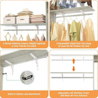 8FT Closet System with Shelves, 96'' Closet Organizer System with 3 Hanging Rods, Wall Mount Bedroom Wardrobe Walk-in Closet, Adjustable Cloth Garment Rack from 5 to 8FT(Cut to Fit), White Oak