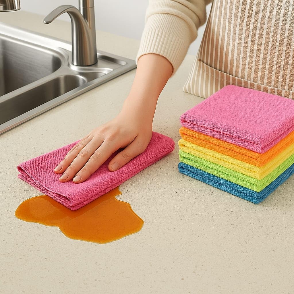 Microfiber Cleaning Cloths, 12 Pack, 6 Mixed Colors, 11.8 x 15.7 inches